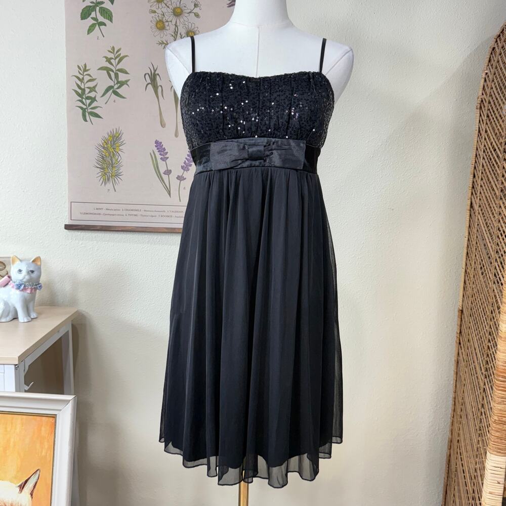 Y2k Mesh Sequin Tie Back Babydoll Dress Hoco Dark Fairy Romantic Goth Vampire S